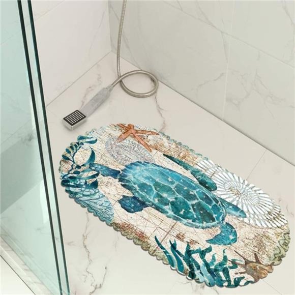 MOLFUJ Non Slip Sea Turtle Bathtub Mat with Suction Cups, Oval Pebble Shower Mat